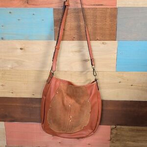 Moda Luxe Rust Brown Leather Shoulder Bag with Suede Front